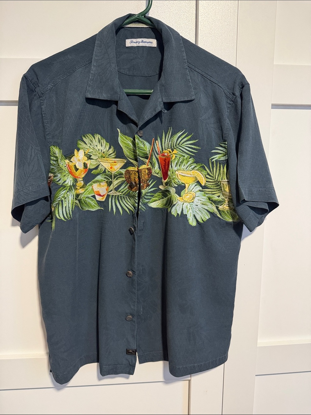Tommy Bahama Navy Camp Shirt with Tropical Cocktail Print
